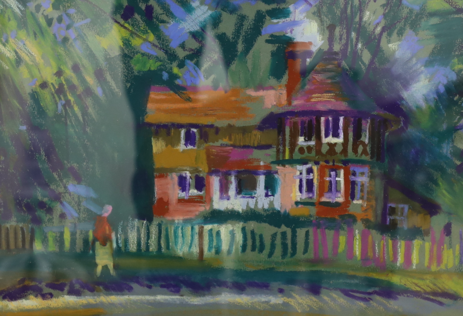 Derek Inwood (1925-2012), one pastel and one oil, ‘Cat and guitar’ and 'The Lodge, Sherringham Park', each signed, largest 51 x 66cm